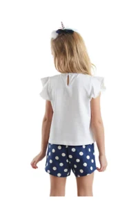 Denokids Polka Dot Unicorn Girl's Summer T-Shirt Poplin Shorts Set - Image 2