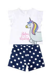 Denokids Polka Dot Unicorn Girl's Summer T-Shirt Poplin Shorts Set - Image 3