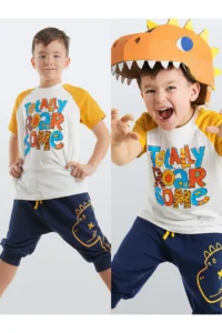 Denokids Roarsome Dino Boy's Summer T-shirt Capri Shorts Set