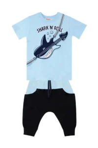 Denokids Shark'n Roll Boy's Summer T-shirt Capri Shorts Set - Image 3