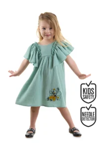 Denokids Floral Baby Girl Kid Green Muslin Ruffle Summer Dress