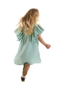 Denokids Floral Baby Girl Kid Green Muslin Ruffle Summer Dress - Image 2