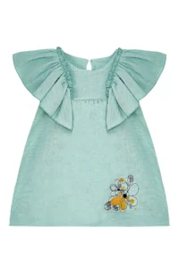 Denokids Floral Baby Girl Kid Green Muslin Ruffle Summer Dress - Image 3