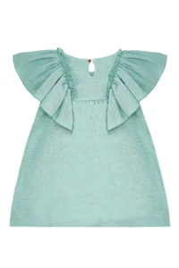 Denokids Floral Baby Girl Kid Green Muslin Ruffle Summer Dress - Image 4