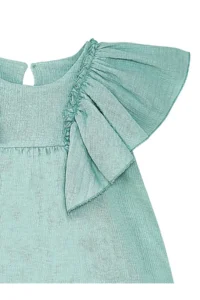Denokids Floral Baby Girl Kid Green Muslin Ruffle Summer Dress - Image 6