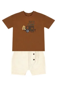 Denokids Baby Boy Kids Summer Muslin Shorts T-shirt Set with Camping Car - Image 3
