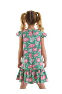 Denokids Pink Floral Girl's Green Ruffle Summer Dress - Image 2