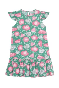 Denokids Pink Floral Girl's Green Ruffle Summer Dress - Image 3