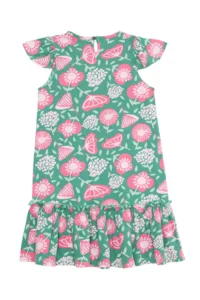 Denokids Pink Floral Girl's Green Ruffle Summer Dress - Image 4