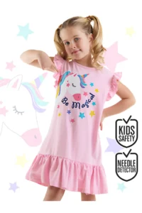 Denokids Unicorn Magic Girl's Pink Ruffle Summer Dress