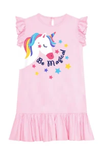Denokids Unicorn Magic Girl's Pink Ruffle Summer Dress - Image 3