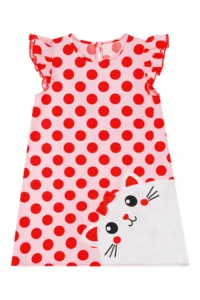 Denokids Chubby Cat Girl's Poplin Pink Ruffle Summer Dress - Image 3