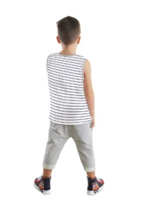 Denokids Construction Vehicle Boy Summer Striped T-shirt Capri Shorts Set - Image 2