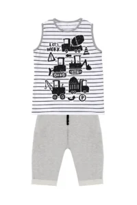 Denokids Construction Vehicle Boy Summer Striped T-shirt Capri Shorts Set - Image 3