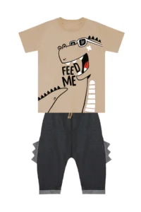 Denokids Funny Dino Boy Summer T-shirt Capri Shorts Set - Image 3