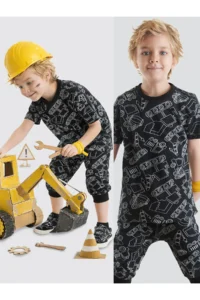 Denokids Car Boy Black Summer T-Shirt Capri Shorts Set