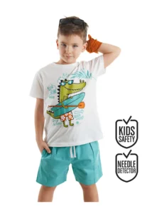 Denokids Timsah Boys' T-Shirt Gabardine Shorts Set