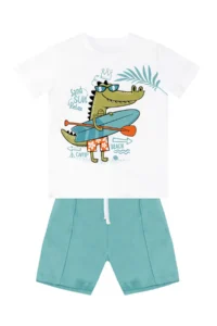 Denokids Timsah Boys' T-Shirt Gabardine Shorts Set - Image 3