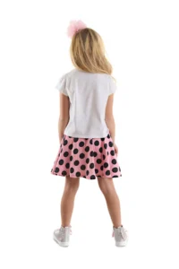 Denokids Polka Dot Cheetah Girl's Summer T-shirt Pink Skirt Set - Image 2