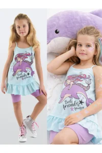Denokids Best Friends Girl's Strappy Summer Tunic T-shirt Tights Set