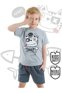 Denokids Ahoy Kedi Boys' Summer T-Shirt Shorts Set