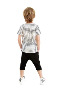 Denokids Cute Dino Striped Boy's Summer T-shirt Capri Shorts Set - Image 2