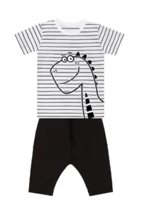 Denokids Cute Dino Striped Boy's Summer T-shirt Capri Shorts Set - Image 3