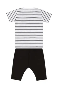 Denokids Cute Dino Striped Boy's Summer T-shirt Capri Shorts Set - Image 4