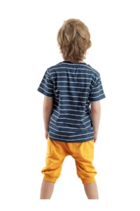 Denokids Striped Sailor Dino Boy's Summer T-shirt Capri Shorts Set - Image 2