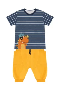 Denokids Striped Sailor Dino Boy's Summer T-shirt Capri Shorts Set - Image 3