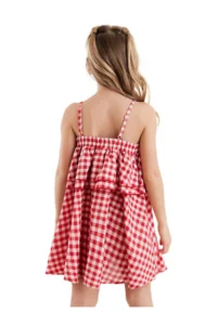 Denokids Cat Girl's Red Plaid Ruffle Strap Dress - Image 2