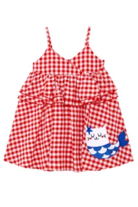 Denokids Cat Girl's Red Plaid Ruffle Strap Dress - Image 3