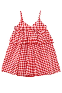 Denokids Cat Girl's Red Plaid Ruffle Strap Dress - Image 4