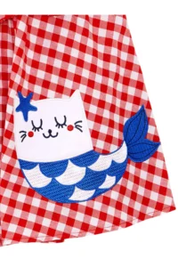 Denokids Cat Girl's Red Plaid Ruffle Strap Dress - Image 5