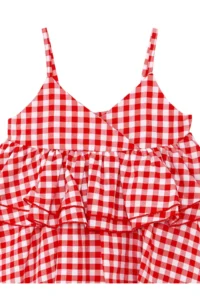 Denokids Cat Girl's Red Plaid Ruffle Strap Dress - Image 6