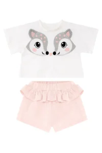 Denokids Ikiz Ceylan Girl's Summer Crop T-shirt Frilly Shorts Set - Image 3