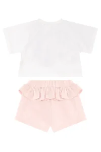 Denokids Ikiz Ceylan Girl's Summer Crop T-shirt Frilly Shorts Set - Image 4