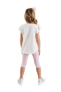 Denokids Ballerina Animals Ruffle Polka Dot Girl's Summer T-shirt Tights Set - Image 2