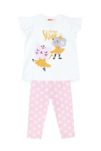 Denokids Ballerina Animals Ruffle Polka Dot Girl's Summer T-shirt Tights Set - Image 3