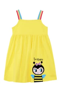 Denokids Arı Girl's Strappy Frilled Yellow Summer Dress - Image 3