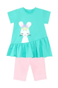 Denokids Sea Rabbit Girl's Summer Frilly T-shirt Tights Set - Image 3