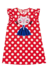 Denokids Cat Girl's Dress Poplin Red Polka Dot Summer Poplin Dress - Image 3