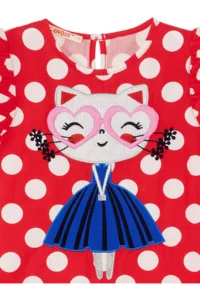 Denokids Cat Girl's Dress Poplin Red Polka Dot Summer Poplin Dress - Image 5