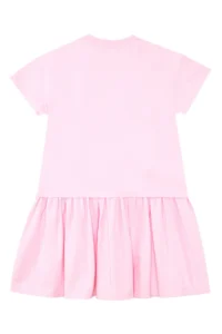 Denokids Girl's Pink Summer Combed Cotton Dress with Gathered Leopard Skirt - Image 4