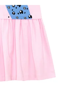 Denokids Girl's Pink Summer Combed Cotton Dress with Gathered Leopard Skirt - Image 6