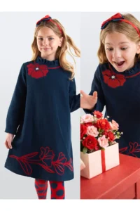 Denokids Gelincik Girls' Navy Blue Dress