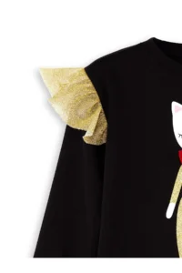 Denokids Simli Kedi Girls' Black Dress - Image 5