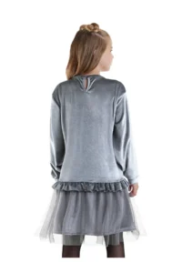 Denokids Leopard with pocket Girls' Gray Velvet Dress - Image 2