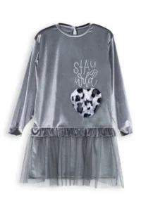 Denokids Leopard with pocket Girls' Gray Velvet Dress - Image 3