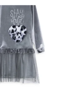 Denokids Leopard with pocket Girls' Gray Velvet Dress - Image 5